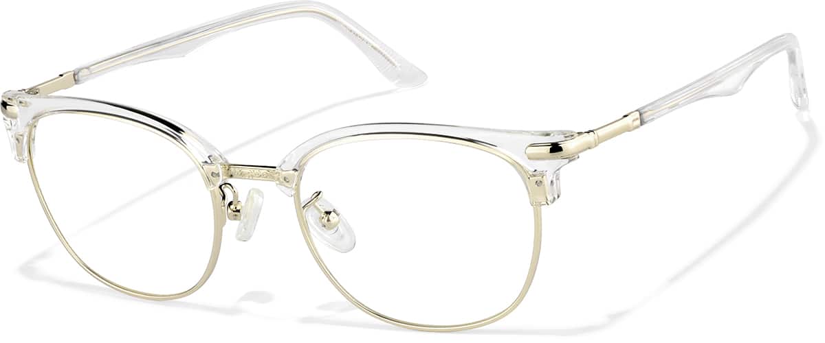 Angle view of Mixed Material Browline Glasses P7810723 in Clear