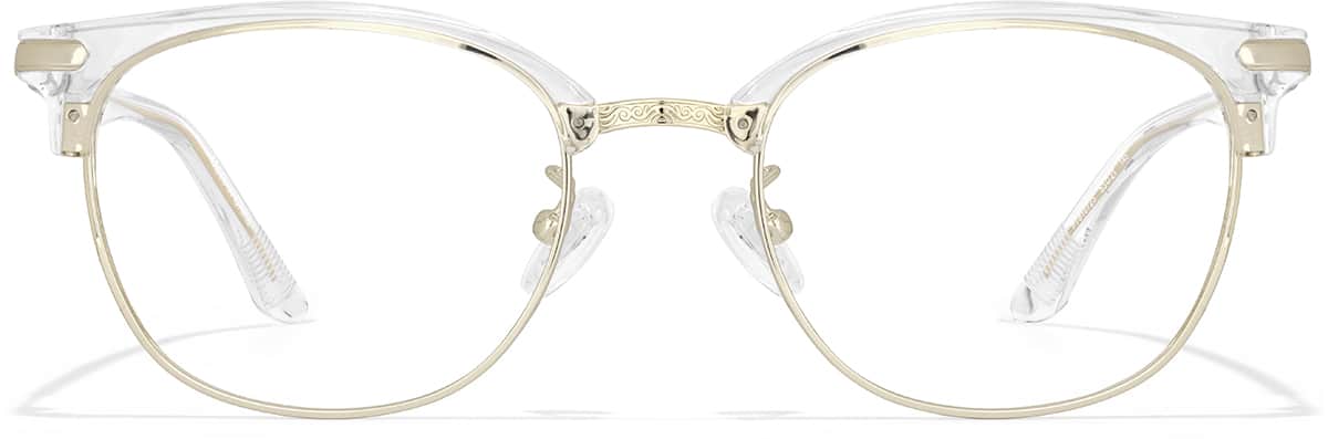 Front view of Mixed Material Browline Glasses P7810723 in Clear