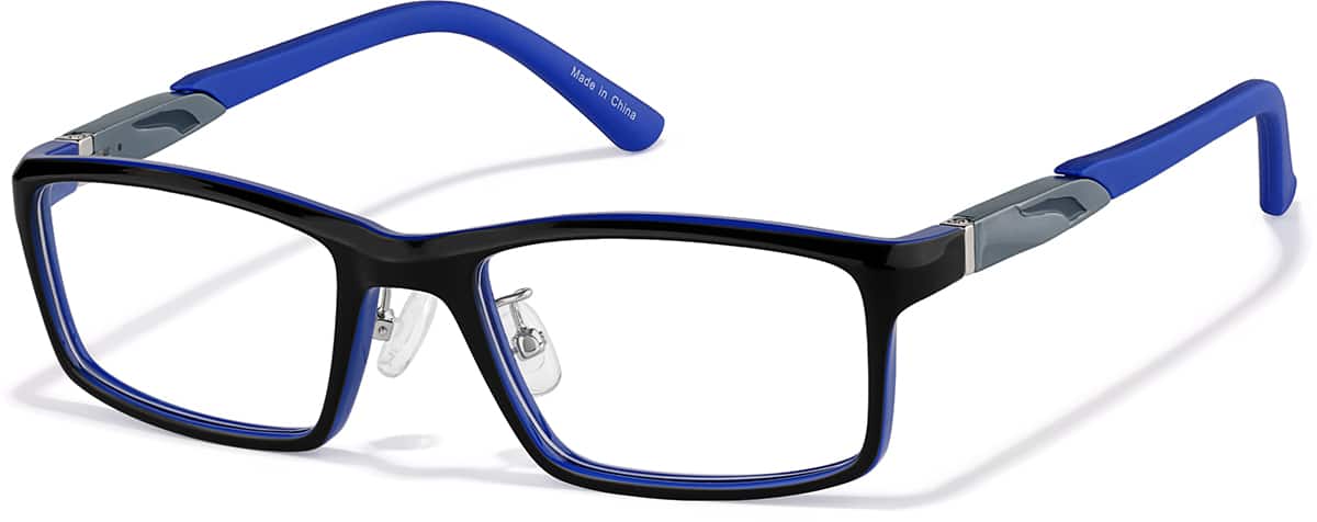 Angle view of Kids Rectangle Glasses P7812716 in Black/Blue