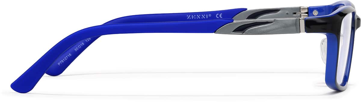 Side view of Kids Rectangle Glasses P7812716 in Black/Blue
