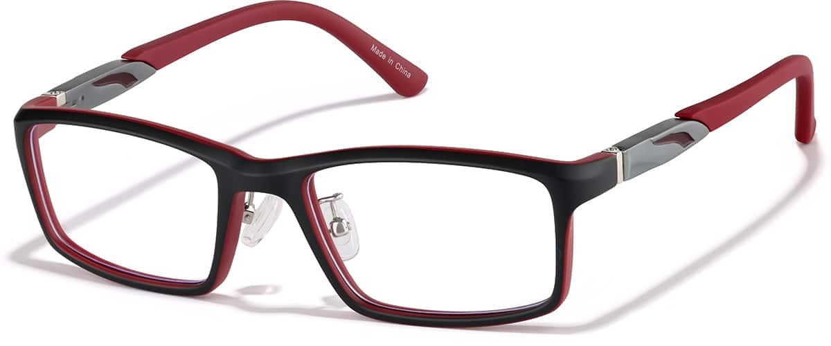 Angle view of Kids Rectangle Glasses P7812718 in Red