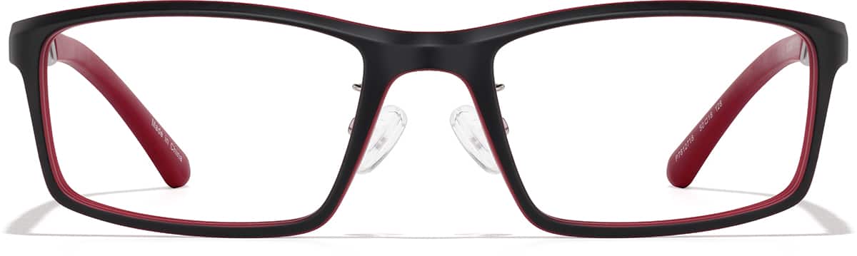 Front view of Kids Rectangle Glasses P7812718 in Red