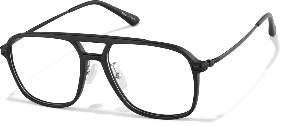 Angle view of Mixed Material Aviator Glasses P7830121 in Black