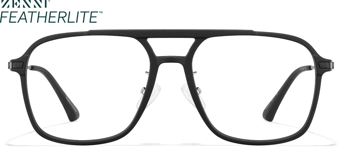 Front view of Mixed Material Aviator Glasses P7830121 in Black
