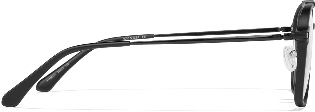Side view of Mixed Material Aviator Glasses P7830121 in Black