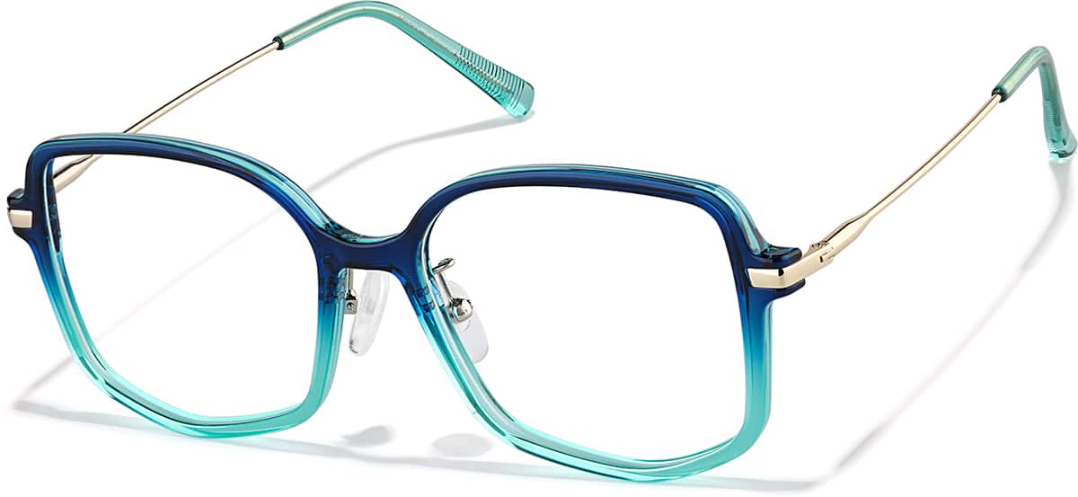 Angle view of Mixed Material Geometric Glasses P7840616 in Blue/Teal