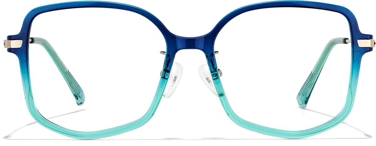 Front view of Mixed Material Geometric Glasses P7840616 in Blue/Teal