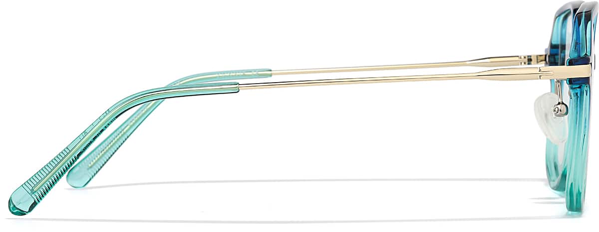 Side view of Mixed Material Geometric Glasses P7840616 in Blue/Teal