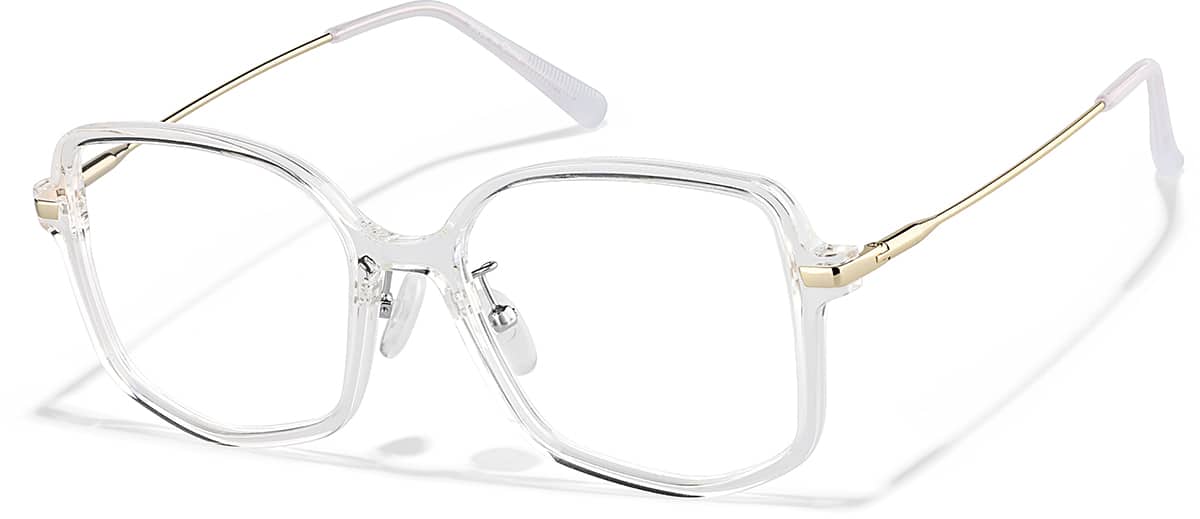Angle view of Mixed Material Geometric Glasses P7840623 in Clear