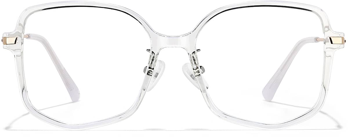 Front view of Mixed Material Geometric Glasses P7840623 in Clear
