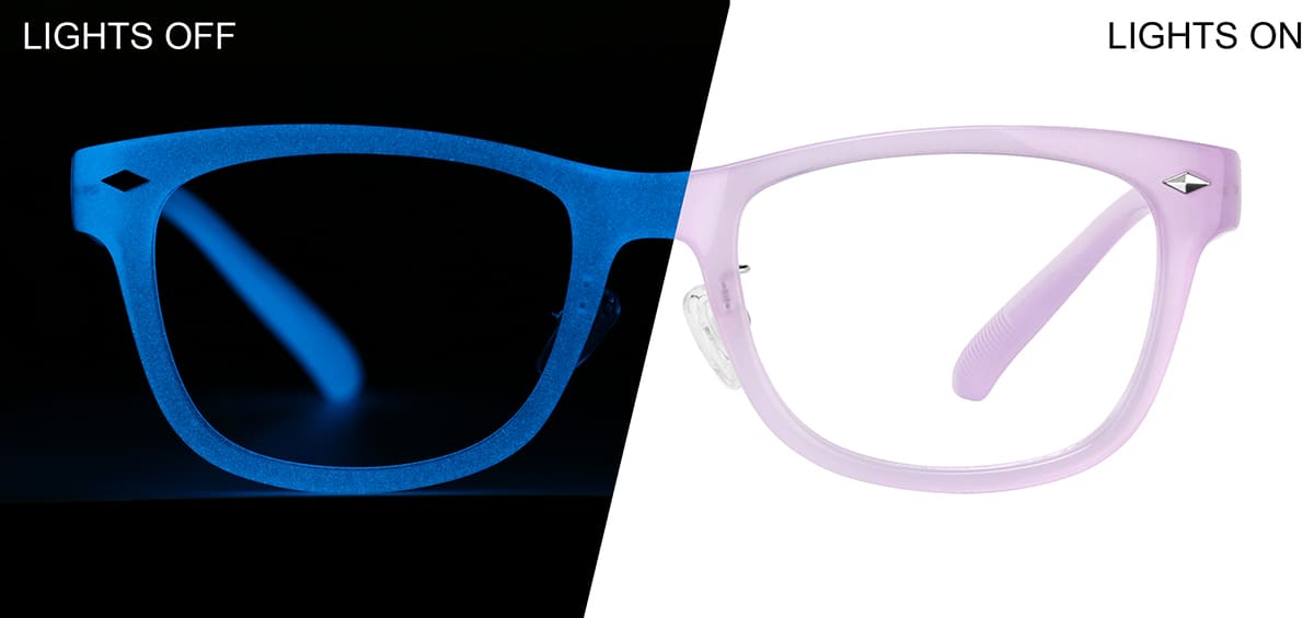 Front view of Glow-in-the-Dark Rectangle Glasses P8111017 in Violet