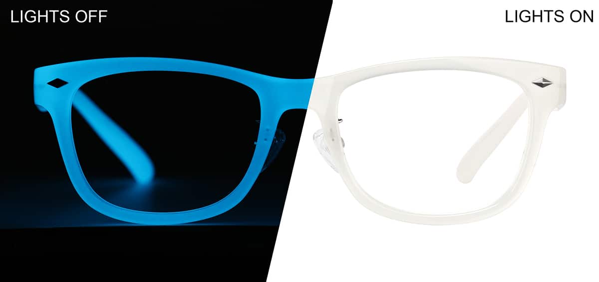 Front view of Glow-in-the-Dark Rectangle Glasses P8111023 in Clear