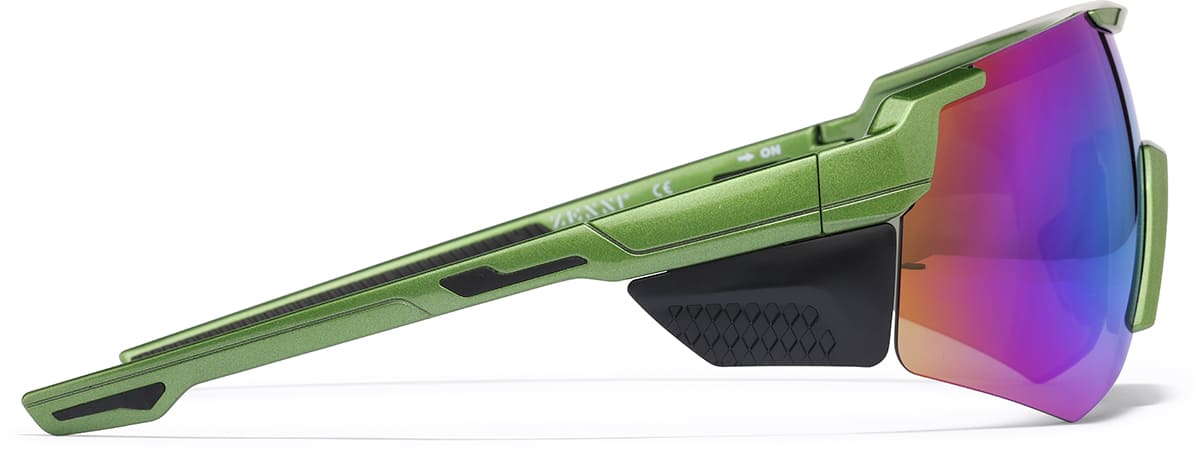 Side view of Wrap-Around Hiking Sunglasses T00822416 in Green and Green Mirror