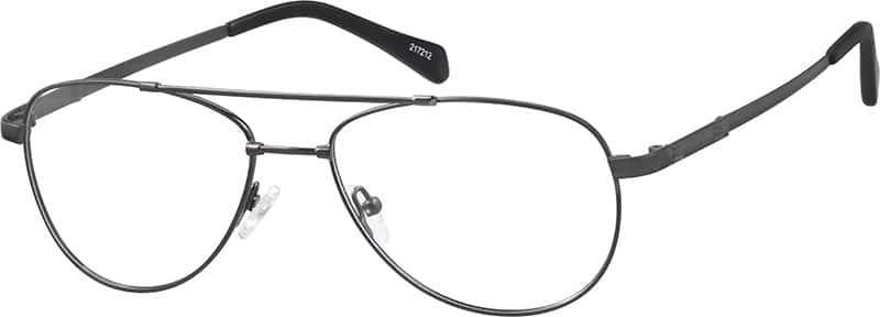 Black metal aviator eyeglass frames with adjustable nose pads. Left arm inscribed with "Z71722."