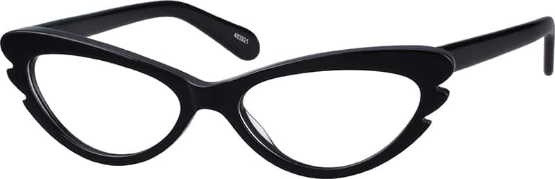 Black cat-eye eyeglasses with thick frames and angular edges.