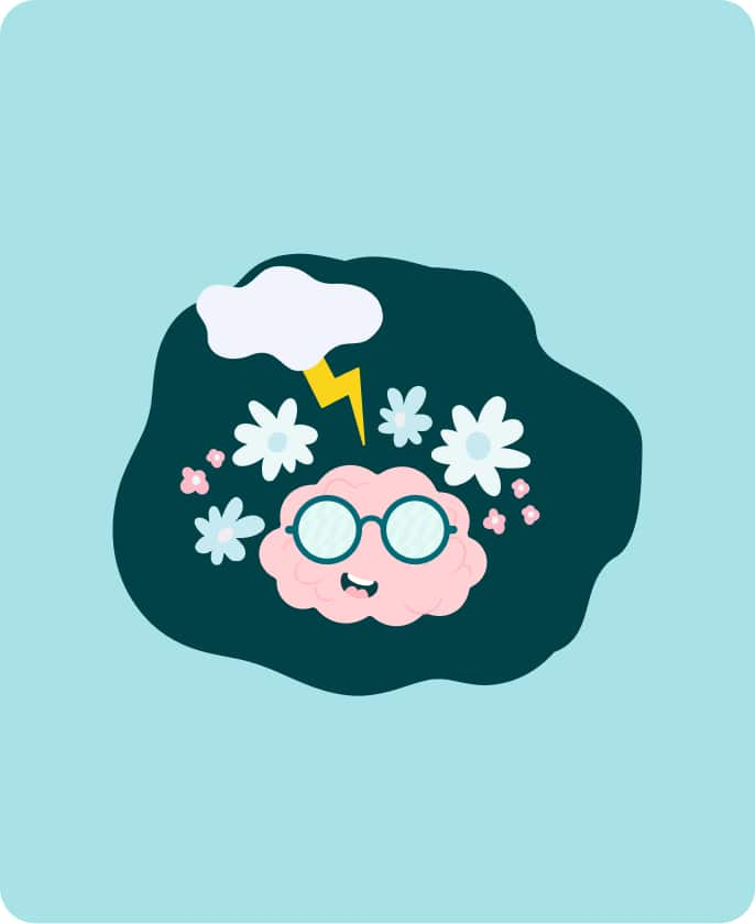 Illustration of a brain with glasses and flowers, symbolizing tips for maintaining optimal eye health.