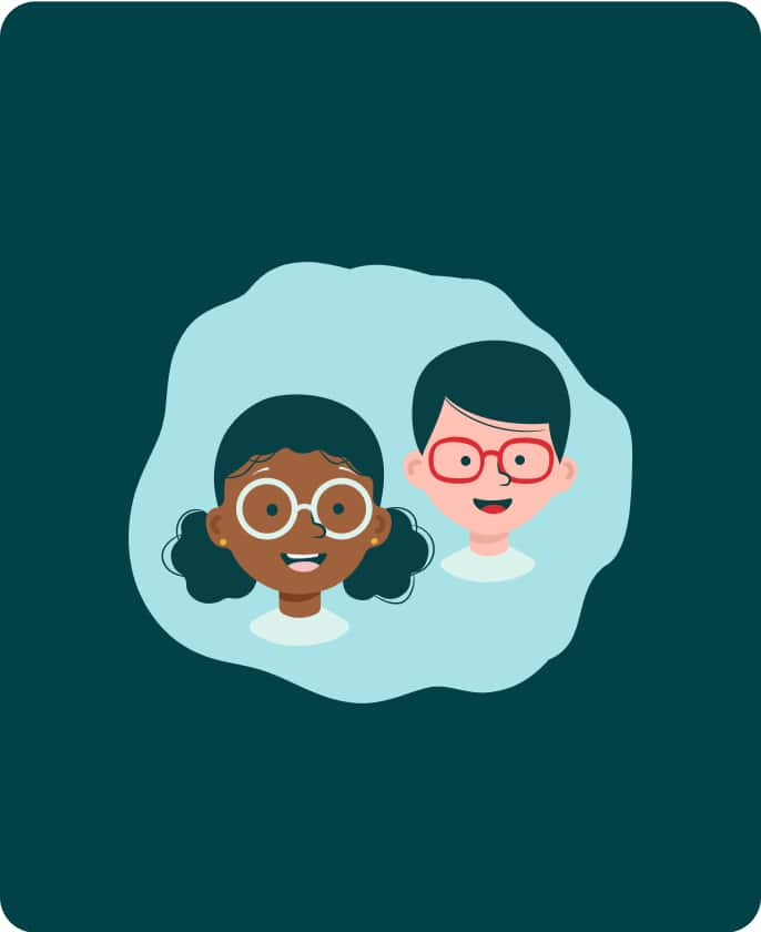 Illustration of two children wearing glasses, representing the empowerment of children through proper vision care.