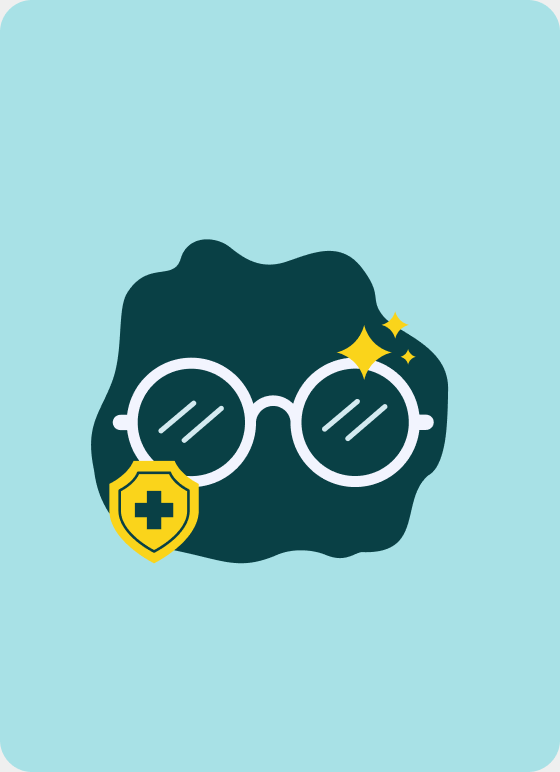 Illustration of glasses and health icon representing positivity and confidence with vision wellness.