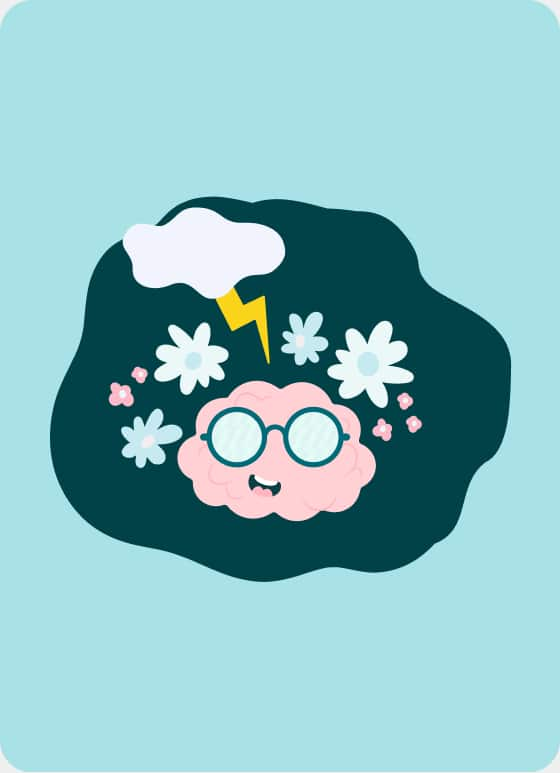 Illustration of a brain with glasses and flowers, symbolizing tips for maintaining optimal eye health.