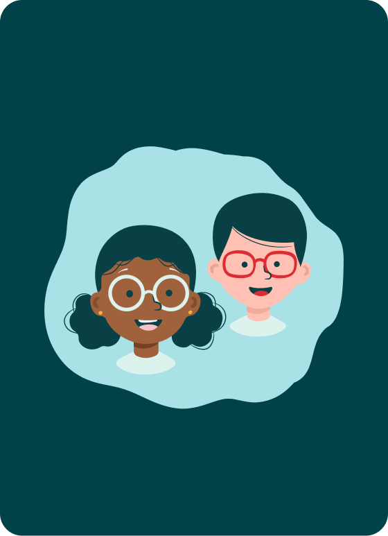 Illustration of two children wearing glasses, representing the empowerment of children through proper vision care.