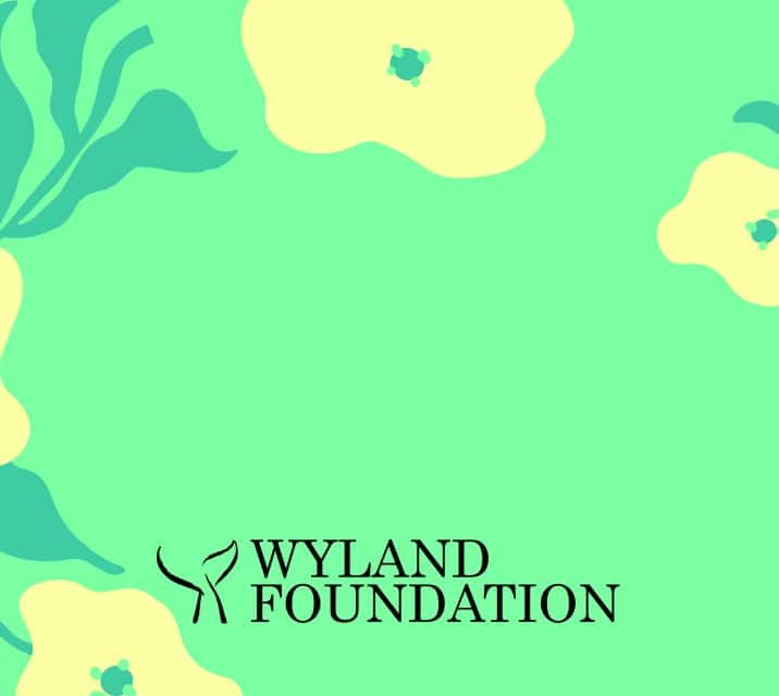 The Wyland Foundation logo (featuring a whale’s tail emblem) on an illustrated green and yellow background.