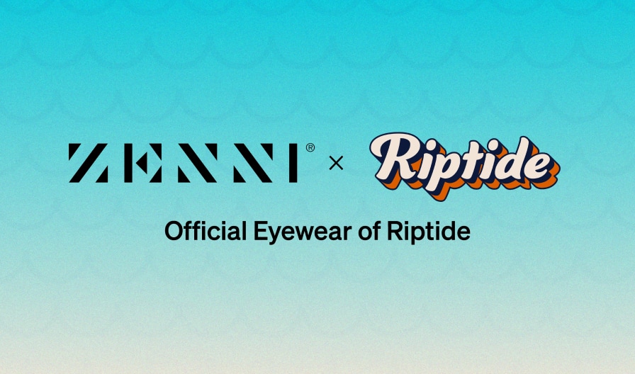 The Zenni logo and the Riptide logo over a light blue background