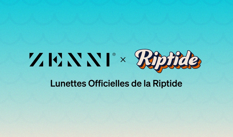 Le logo Zenni et le logo Riptide sur un fond bleu clair