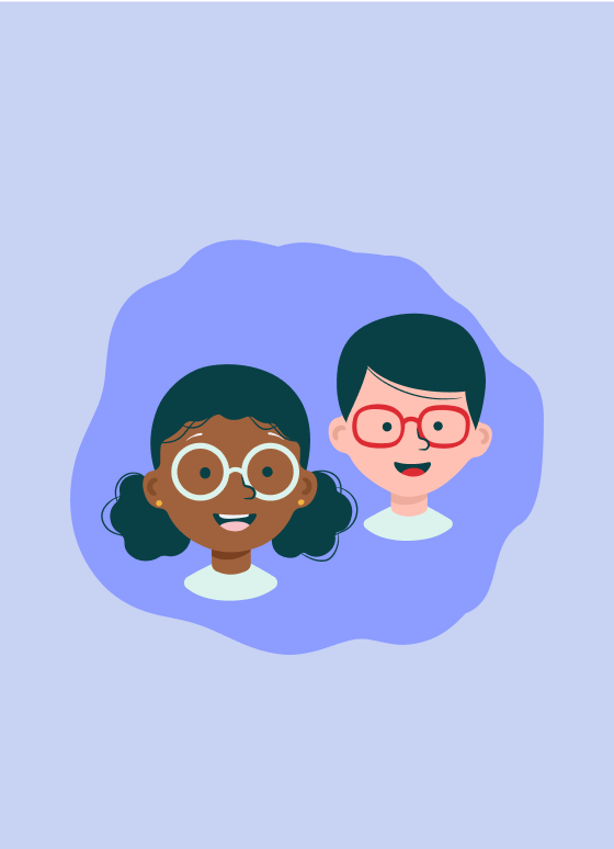 Illustration of two children wearing glasses, representing the empowerment of children through proper vision care.