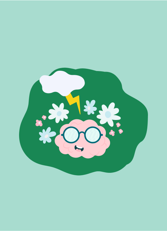 Illustration of a brain with glasses and flowers, symbolizing tips for maintaining optimal eye health.