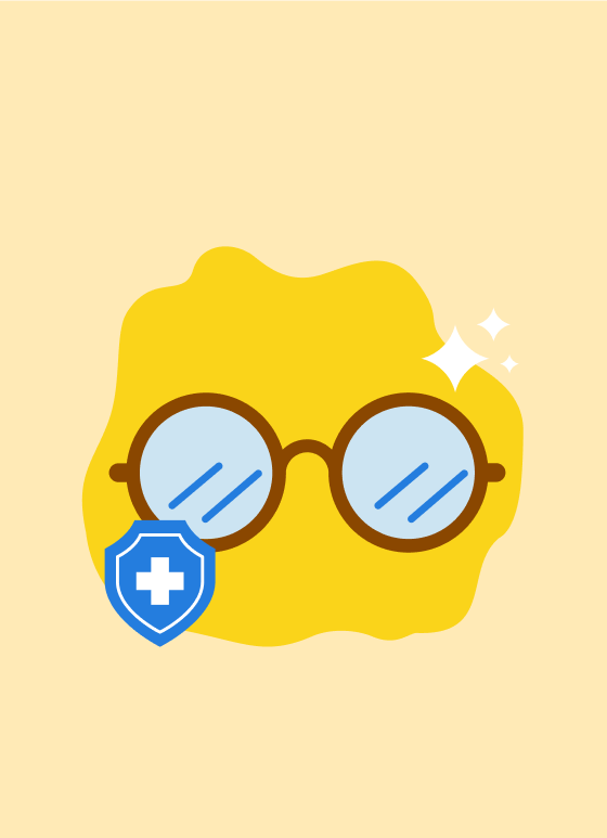 Illustration of glasses and health icon representing positivity and confidence with vision wellness.