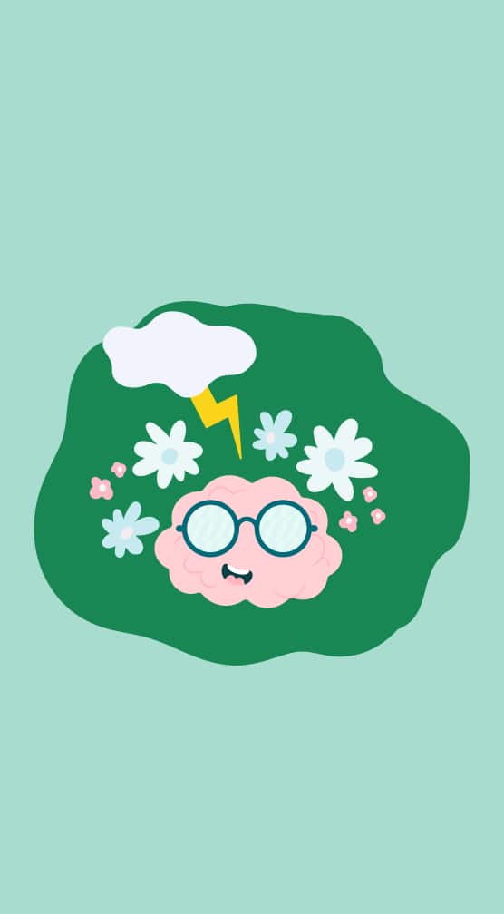 Illustration of a brain with glasses and flowers, symbolizing tips for maintaining optimal eye health.