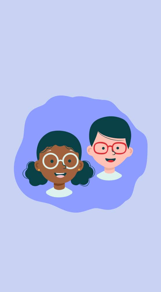 Illustration of two children wearing glasses, representing the empowerment of children through proper vision care.