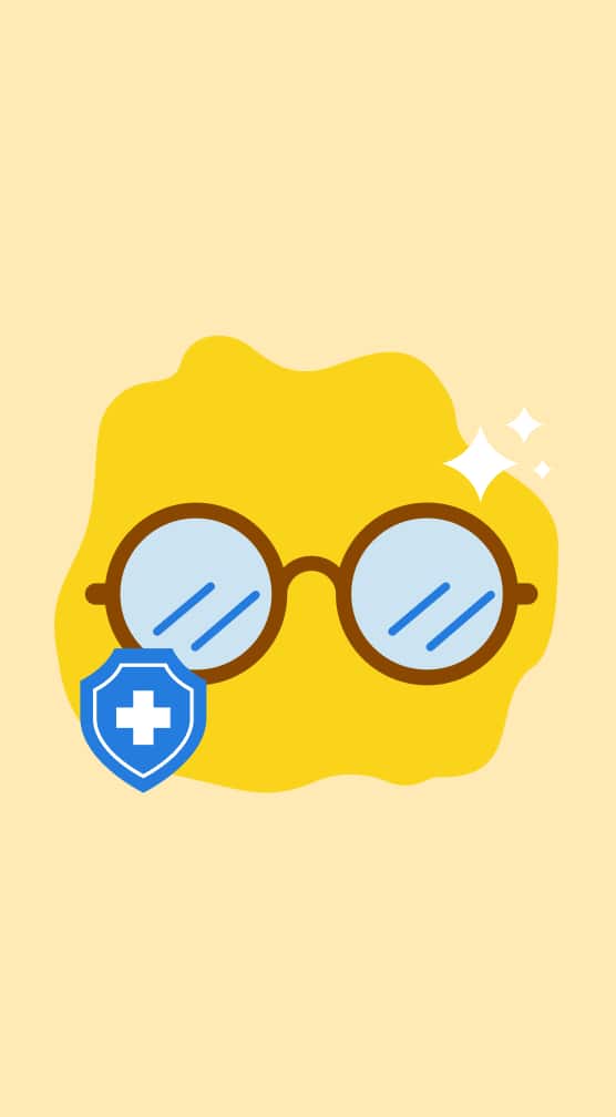 Illustration of glasses and health icon representing positivity and confidence with vision wellness.