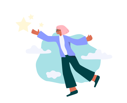 Illustration of a person reaching for stars, representing a mental health journey.