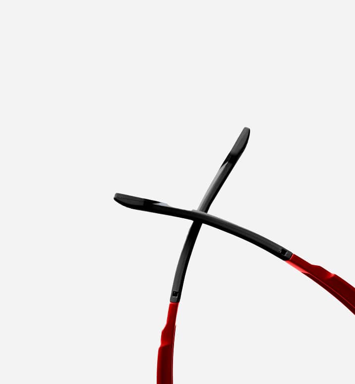 Close-up of rubber temple tips on eyewear to ensure a secure, comfortable fit during every movement