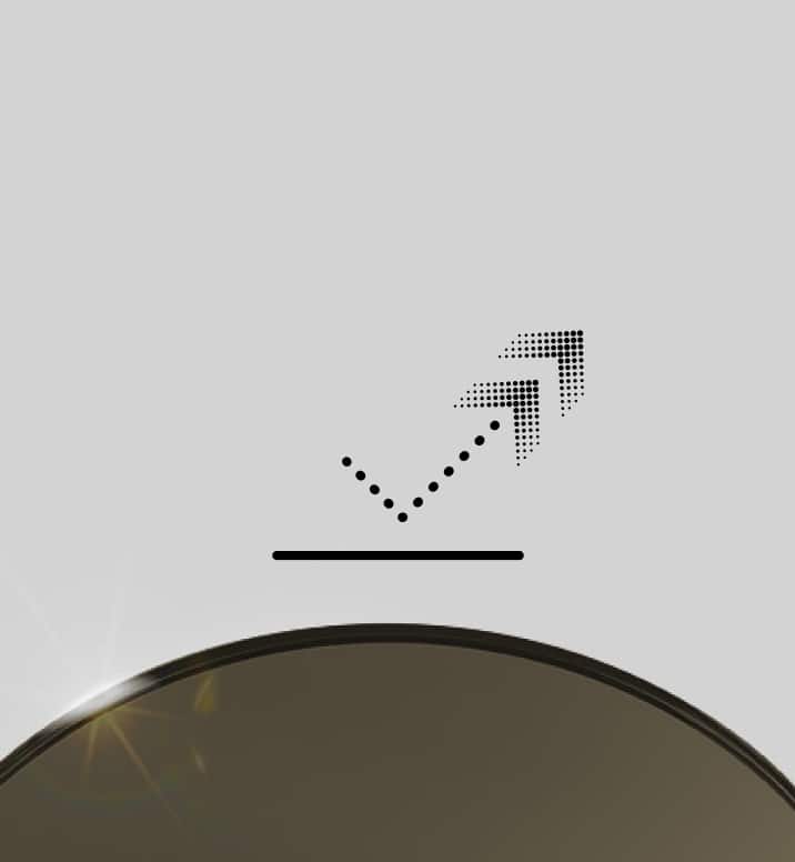 Lens on a gray background showcasing superior sports performance that provides 100% UV protection and blocks harmful UVA/UVB rays.