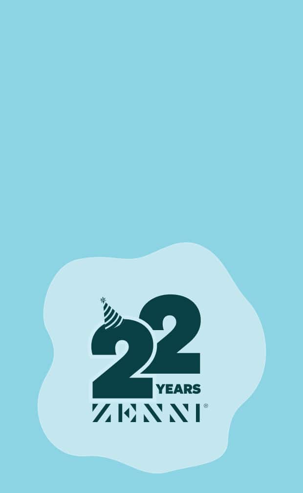 Zenni's 22-year anniversary logo with a party hat.