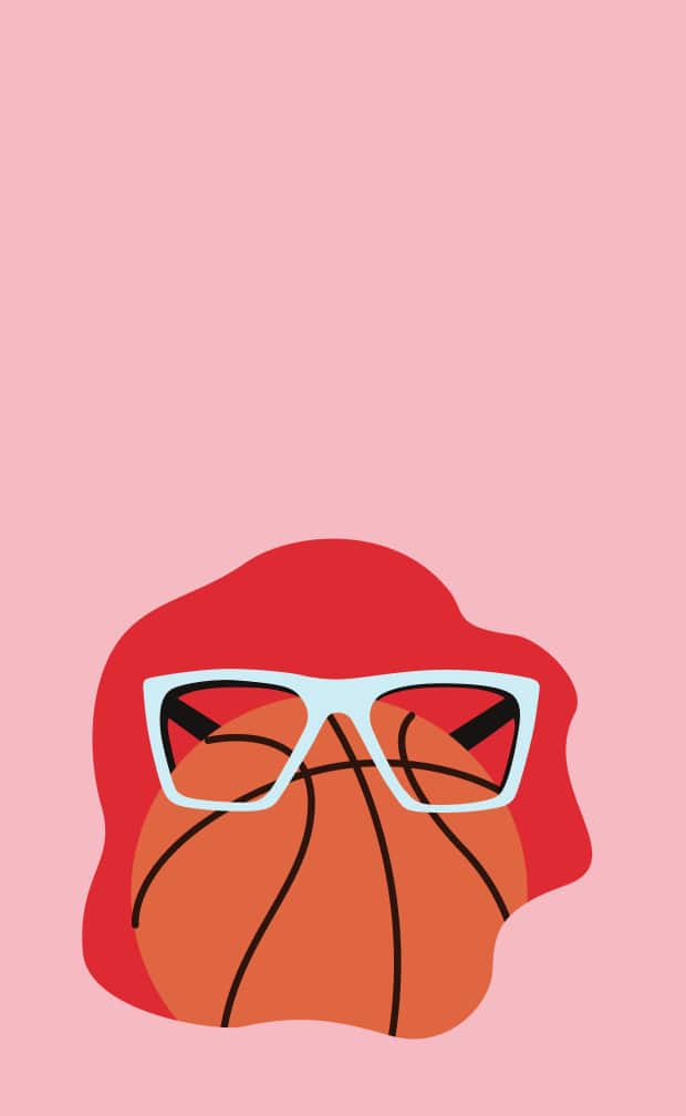 Illustration of white glasses over a basketball.