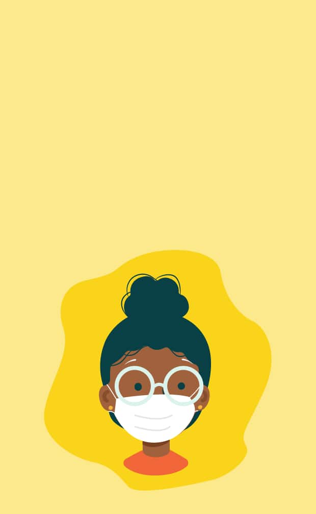 Illustration of a person wearing glasses and a face mask.