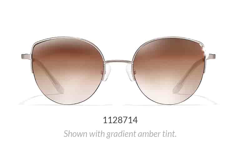 Metal half-rim cat-eye sunglasses shown in silver with gradient amber tint.