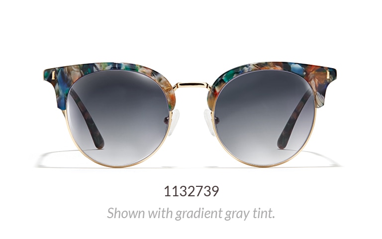 Premium browline sunglasses 1132739 with multi-colored brow shown with gradient gray tint.