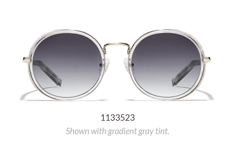 Round sunglasses shown in clear with gradient gray tint.