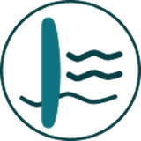 A lens icon with squiggly lines next to it. Only one line crosses through the lens.