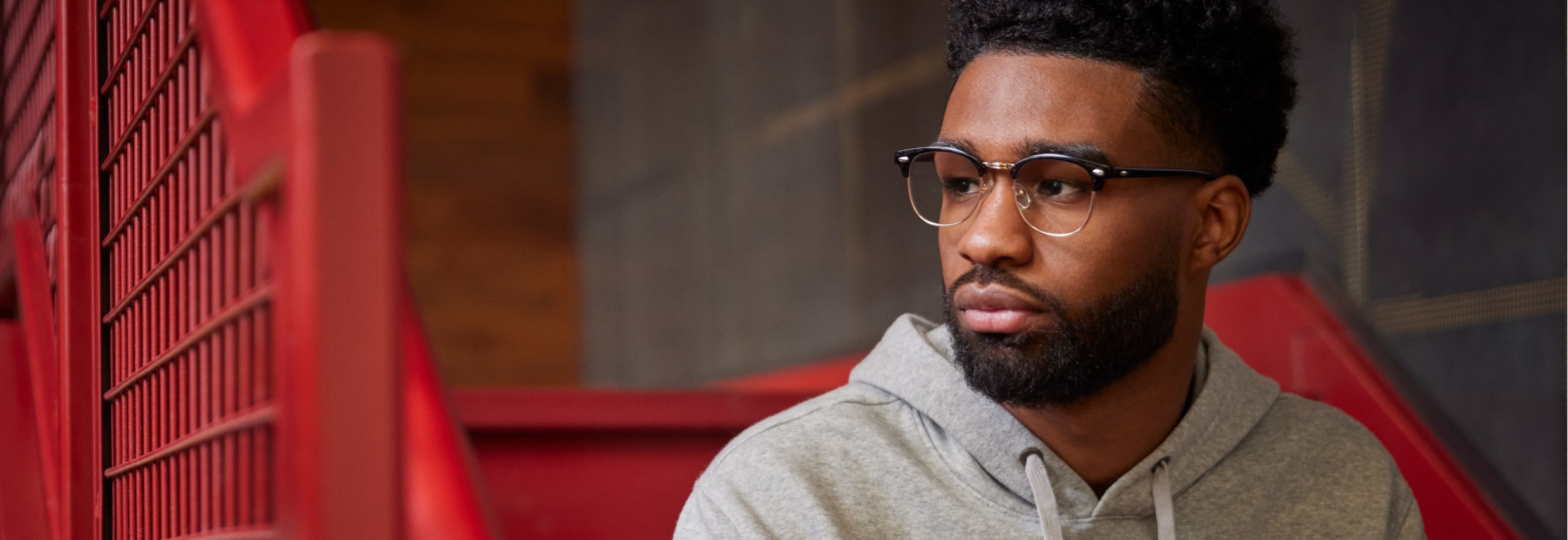 Image of Coby White wearing Zenni browline glasses #195421.