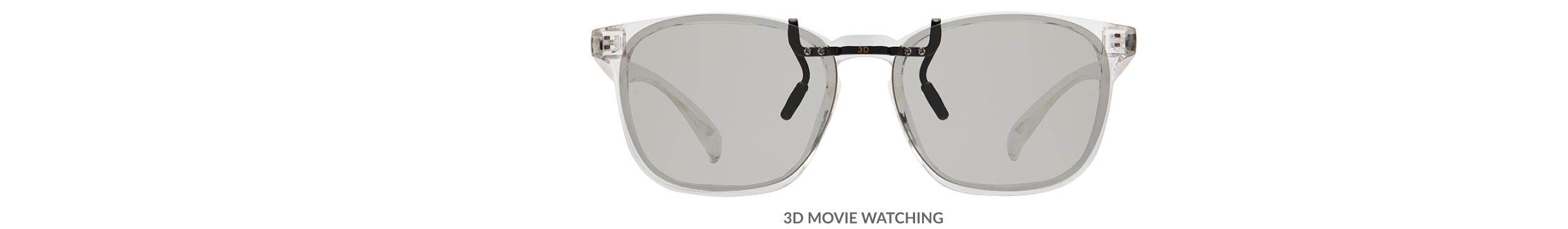 Custom clip-ons. Our polarized custom clip-ons reduce glare and are available for almost any frame. Each clip-on is specially cut to fit the frame with prices starting at just $4.95  (Compare to $50). Zenni square glasses #2020123 in clear, shown with 3D movie watching custom clip-on.