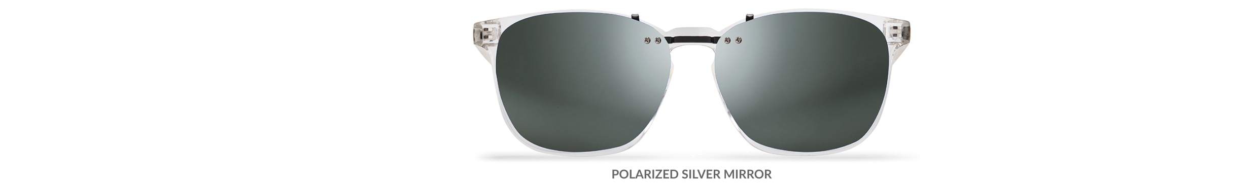 Custom clip-ons. Our polarized custom clip-ons reduce glare and are available for almost any frame. Each clip-on is specially cut to fit the frame with prices starting at just $4.95  (Compare to $50). Zenni square glasses #2020123 in clear, shown with gradient gray polarized custom clip-on.