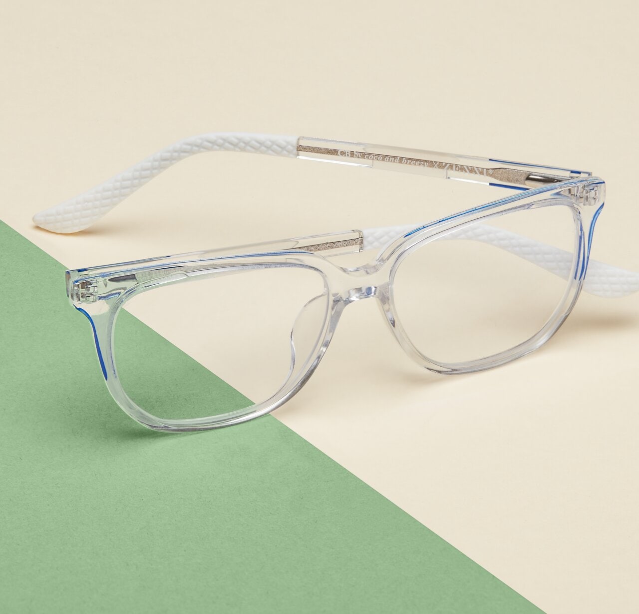 Image of Zenni clear rectangle glasses #4448123 I am fearless, against a cream and green background.