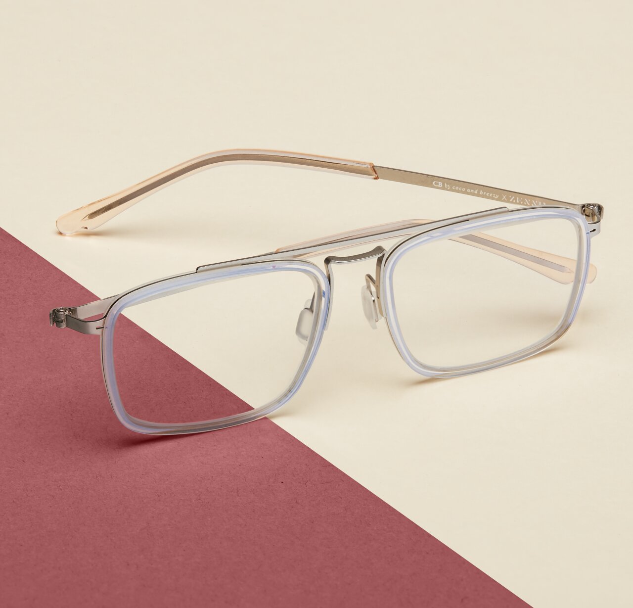 Image of Zenni clear aviator glasses #7826211 I am strong, against a cream and brown background.