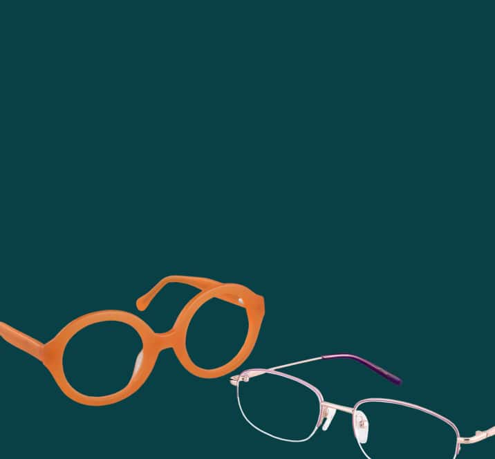 Promotional banner for 'Tomorrow's Deals'. The banner features two pairs of eyeglasses on a dark green background: an orange round frame and a modern metal frame with purple accents. The text reads: 'Tomorrow's Deals. Skip out on future FOMO. Check back daily for new amazing deals. But don’t wait. They only last for a limited time!
