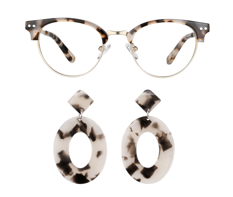 Image of zenni browline glasses #7822035 next to earrings #A750000235.
